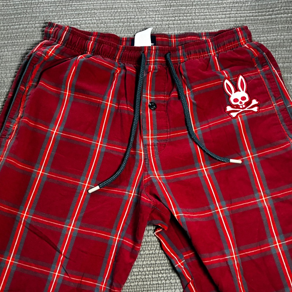 Psycho Bunny Mens Red Plaid Pajama Pants M Cotton Lounge Sleepwear Robert Godley